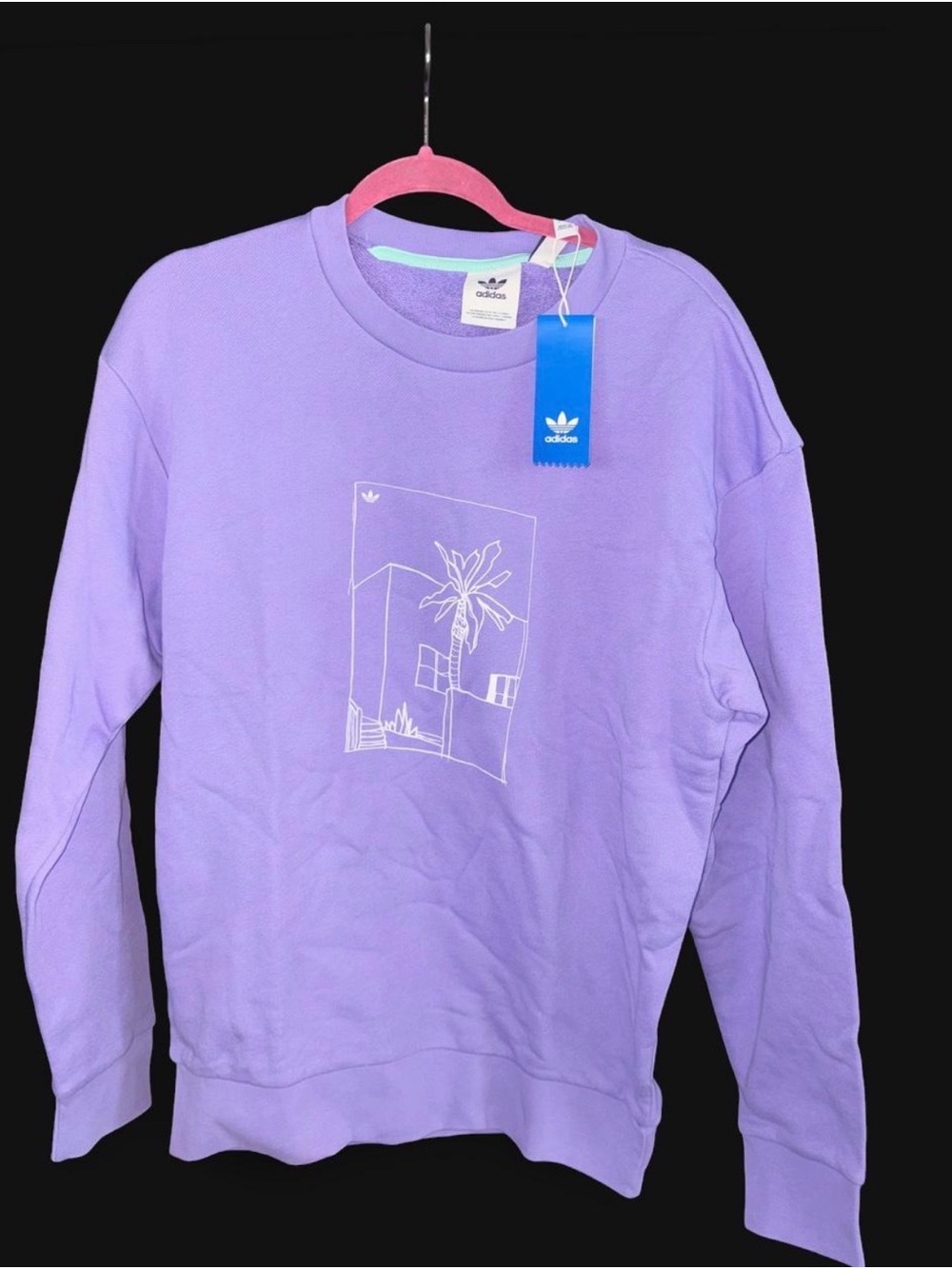 adidas Lilac Crewneck Sweatshirt with White Palm Sketch